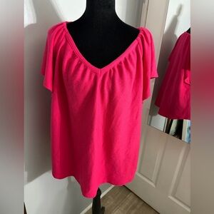 Crown & Ivy Women’s Hot Pink V-Neck Flutter Sleeve Top Sz XL